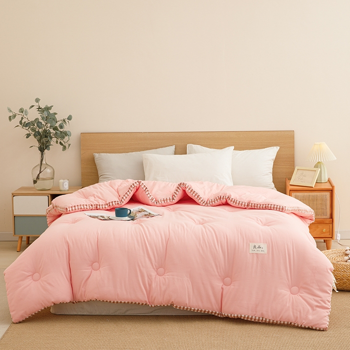 91家纺网 家纺一手货源 找家纺 小叮当家纺仓储工厂店 2025新款无印风水洗磨毛立体大豆纤维被被子被芯 棋盘格-浅粉【A类母婴级 大豆纤维】