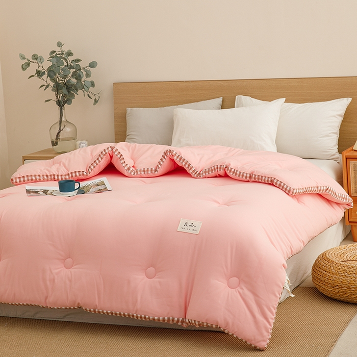 91家纺网 家纺一手货源 找家纺 小叮当家纺仓储工厂店 2025新款无印风水洗磨毛立体大豆纤维被被子被芯 棋盘格-浅粉【A类母婴级 大豆纤维】