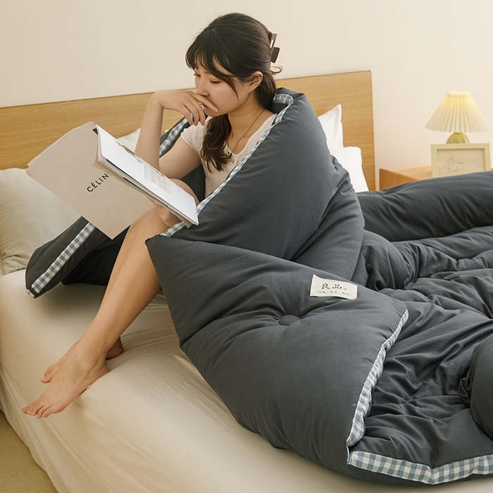 91家纺网 家纺一手货源 找家纺 小叮当家纺仓储工厂店 2025新款无印风水洗磨毛立体大豆纤维被被子被芯 棋盘格-暗灰【A类母婴级 大豆纤维】