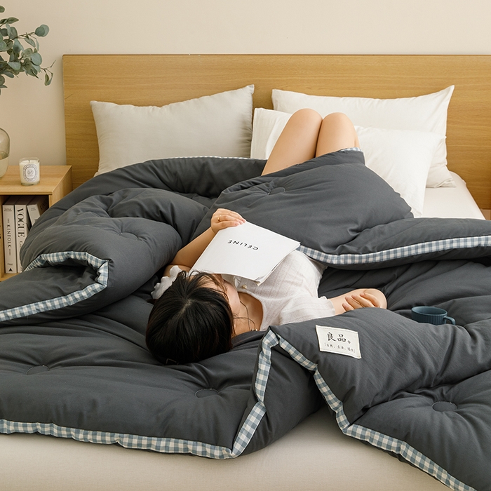 91家纺网 家纺一手货源 找家纺 小叮当家纺仓储工厂店 2025新款无印风水洗磨毛立体大豆纤维被被子被芯 棋盘格-暗灰【A类母婴级 大豆纤维】