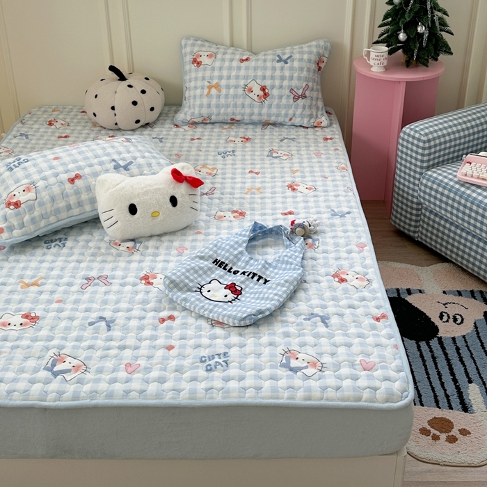 91家纺网 家纺一手货源 找家纺 （总）Sweet dreams甜梦 2025新款高克重牛奶绒印花夹棉床笠