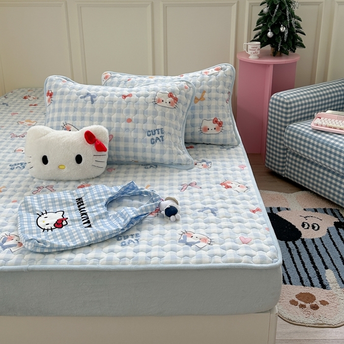 91家纺网 家纺一手货源 找家纺 （总）Sweet dreams甜梦 2025新款高克重牛奶绒印花夹棉床笠