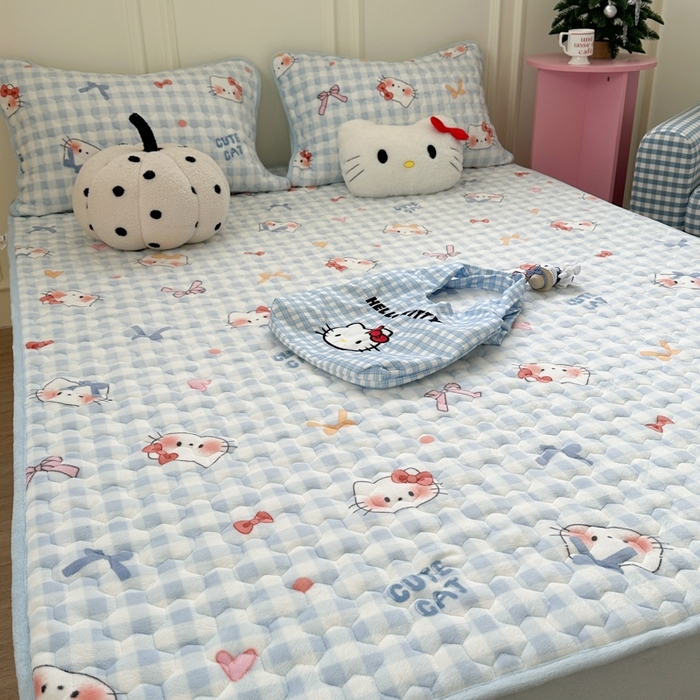 91家纺网 家纺一手货源 找家纺 （总）Sweet dreams甜梦 2025新款高克重牛奶绒印花夹棉床笠