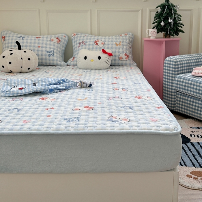 91家纺网 家纺一手货源 找家纺 （总）Sweet dreams甜梦 2025新款高克重牛奶绒印花夹棉床笠