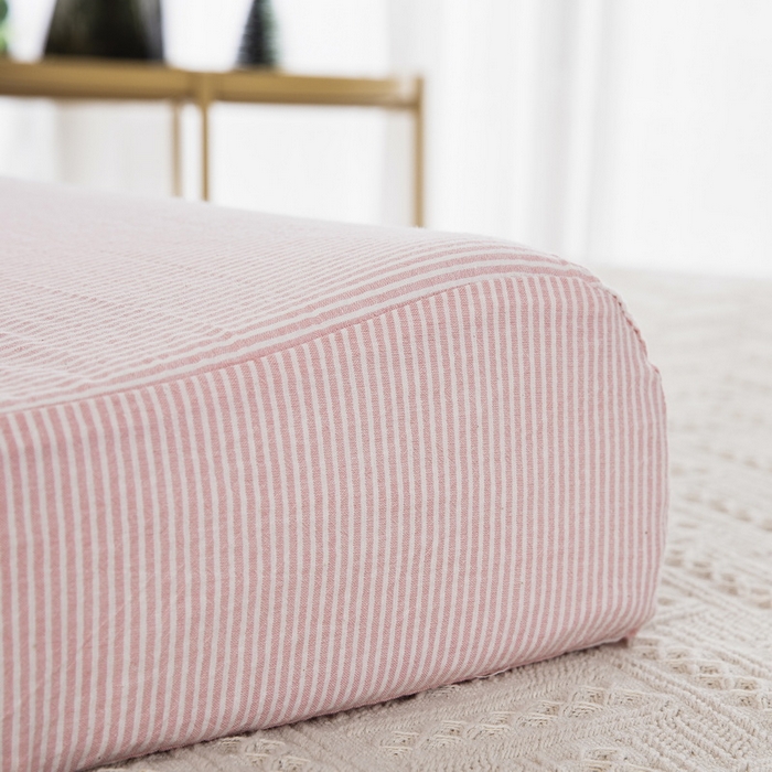 91家纺网 家纺一手货源 找家纺 大黄蜂家居家纺 2025新款全棉水洗棉乳胶枕头枕芯枕套 粉细条