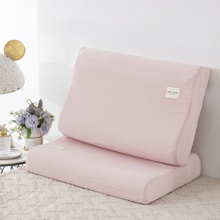 91家纺网 家纺一手货源 找家纺 大黄蜂家居家纺 2025新款全棉水洗棉乳胶枕头枕芯枕套 粉细条