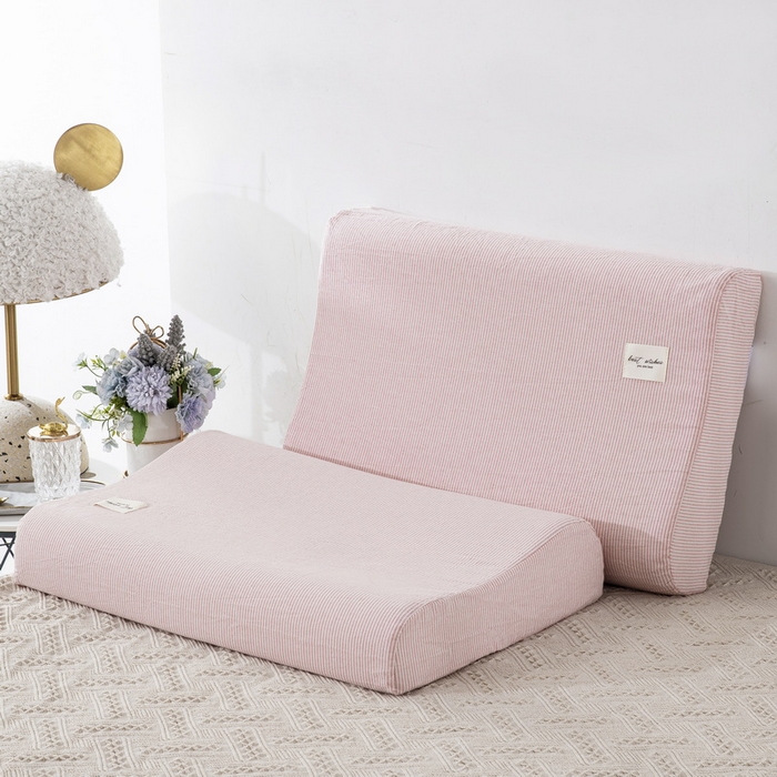 91家纺网 家纺一手货源 找家纺 大黄蜂家居家纺 2025新款全棉水洗棉乳胶枕头枕芯枕套 粉细条