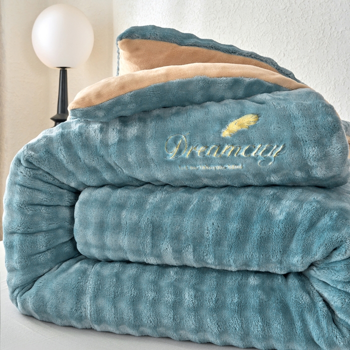 小叮当家纺仓储工厂店 2025新款兔毛牛奶绒加厚保暖冬被外贸跨境被子被芯 蓝卡-泡泡绒