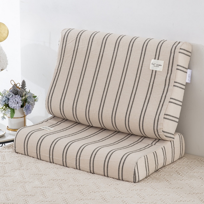 91家纺网 家纺一手货源 找家纺 大黄蜂家居家纺 2025新款全棉水洗棉乳胶枕头枕芯枕套 复古绿条