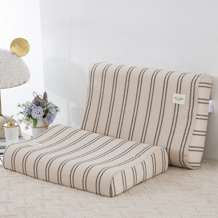 91家纺网 家纺一手货源 找家纺 大黄蜂家居家纺 2025新款全棉水洗棉乳胶枕头枕芯枕套 复古绿条