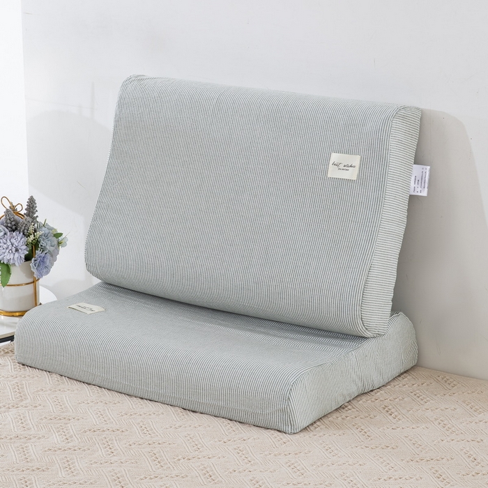 91家纺网 家纺一手货源 找家纺 大黄蜂家居家纺 2025新款全棉水洗棉乳胶枕头枕芯枕套 绿细条