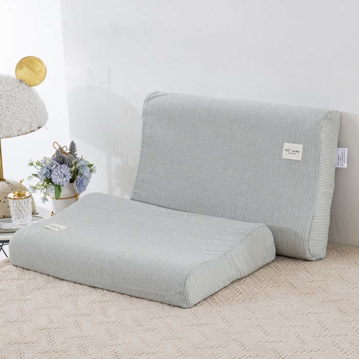 91家纺网 家纺一手货源 找家纺 大黄蜂家居家纺 2025新款全棉水洗棉乳胶枕头枕芯枕套 绿细条