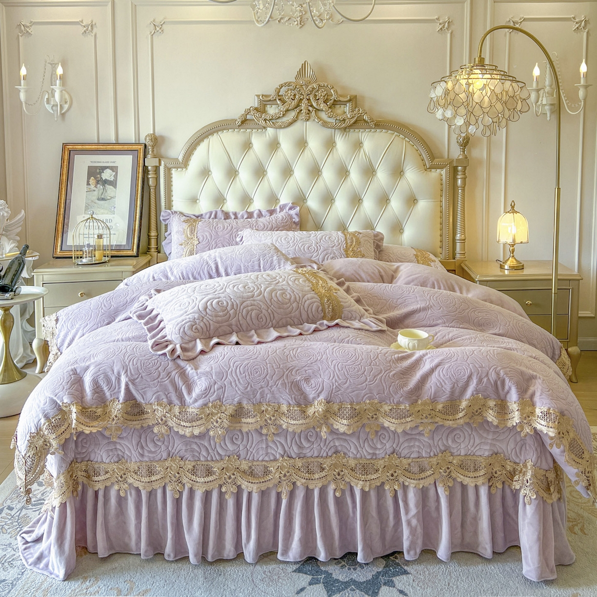 恋尚 2025新款雕花牛奶绒罗曼蒂克系列四件套（控价290） 罗曼蒂克-香芋紫