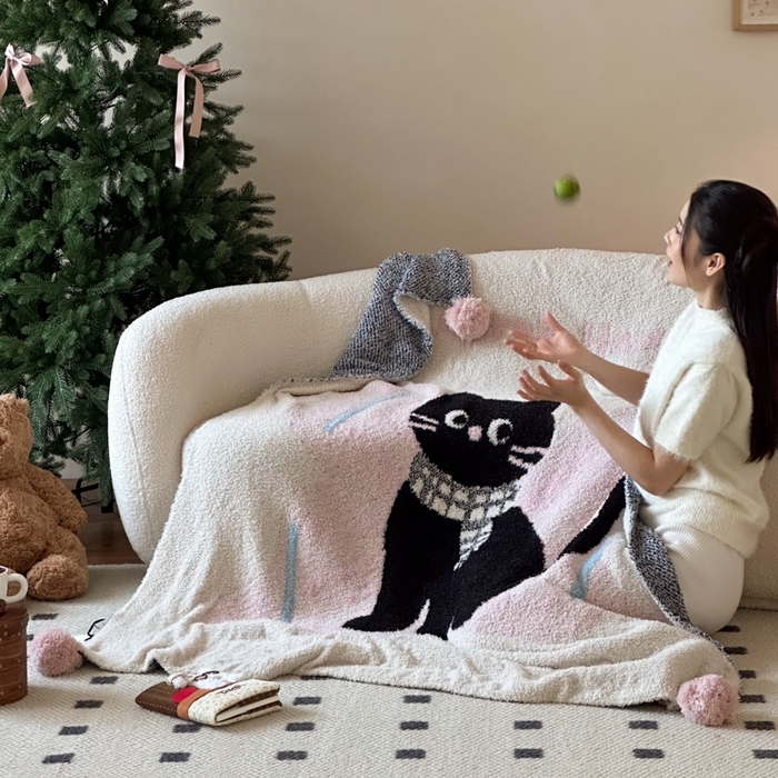 91家纺网 家纺一手货源 找家纺 （总）Sweet dreams甜梦 2025新款轻奢高端毛球款半边绒针织毛毯