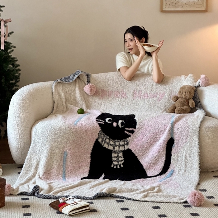 91家纺网 家纺一手货源 找家纺 （总）Sweet dreams甜梦 2025新款轻奢高端毛球款半边绒针织毛毯