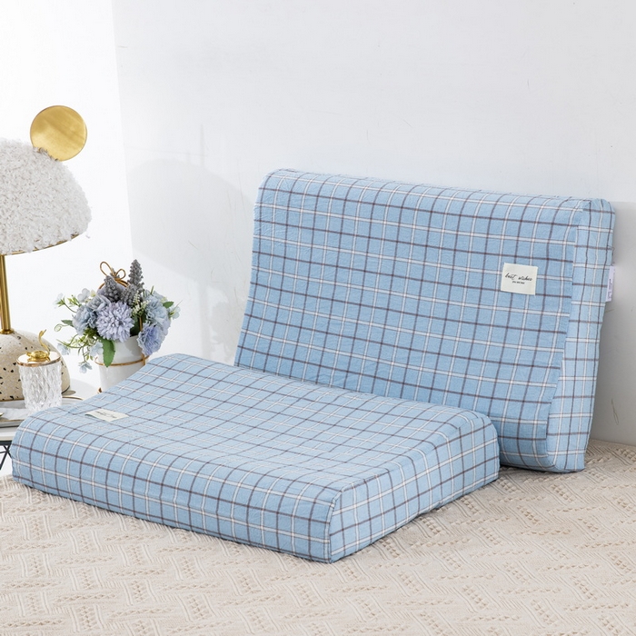 91家纺网 家纺一手货源 找家纺 大黄蜂家居家纺 2025新款全棉水洗棉乳胶枕头枕芯枕套 千禧格蓝