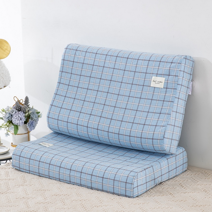 91家纺网 家纺一手货源 找家纺 大黄蜂家居家纺 2025新款全棉水洗棉乳胶枕头枕芯枕套 千禧格蓝