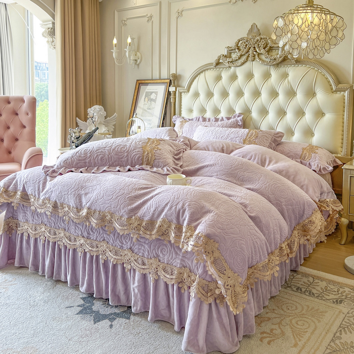 91家纺网 家纺一手货源 找家纺 恋尚 2025新款雕花牛奶绒罗曼蒂克系列四件套（控价290） 罗曼蒂克-香芋紫