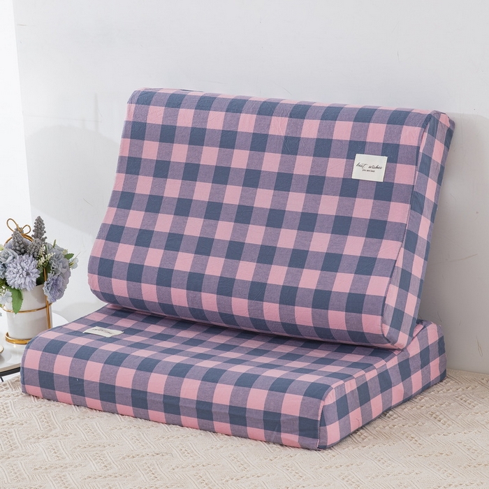 91家纺网 家纺一手货源 找家纺 大黄蜂家居家纺 2025新款全棉水洗棉乳胶枕头枕芯枕套 小方格红