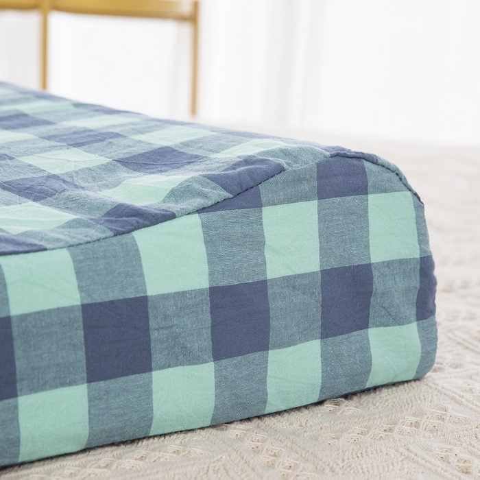 91家纺网 家纺一手货源 找家纺 大黄蜂家居家纺 2025新款全棉水洗棉乳胶枕头枕芯枕套 小方格蓝