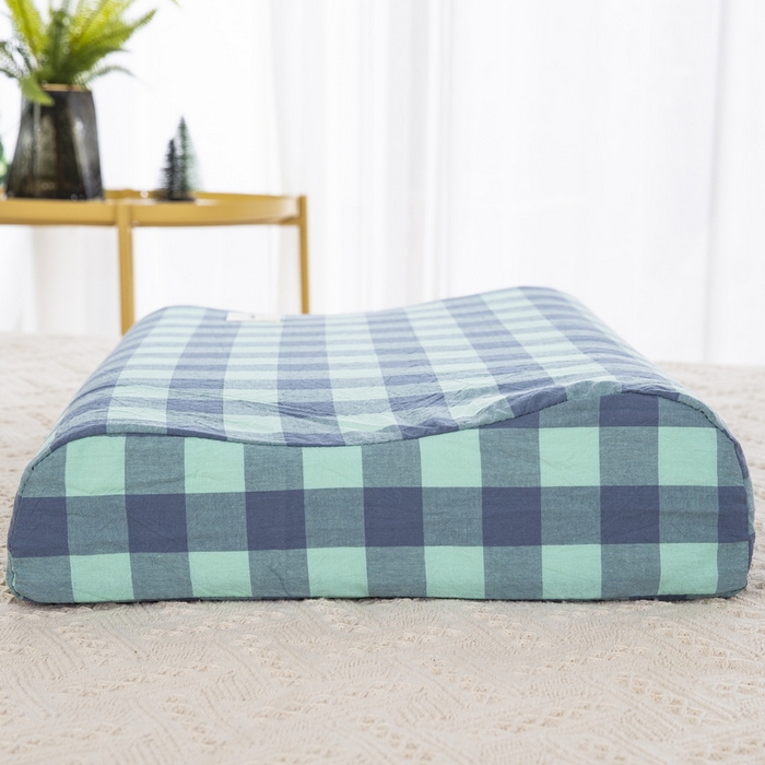 91家纺网 家纺一手货源 找家纺 大黄蜂家居家纺 2025新款全棉水洗棉乳胶枕头枕芯枕套 小方格蓝