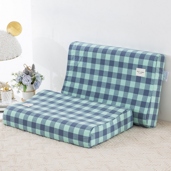 大黄蜂家居家纺 2025新款全棉水洗棉乳胶枕头枕芯枕套 小方格蓝