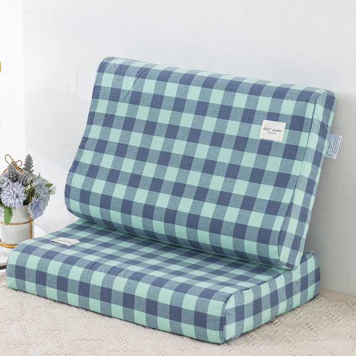 91家纺网 家纺一手货源 找家纺 大黄蜂家居家纺 2025新款全棉水洗棉乳胶枕头枕芯枕套 小方格蓝