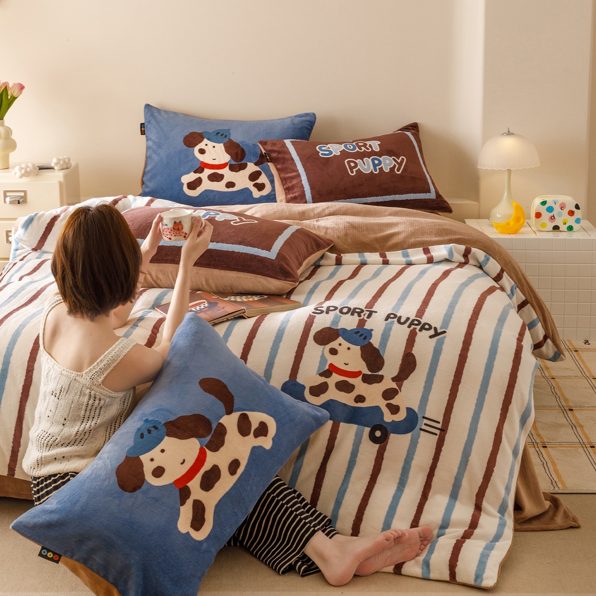 RYB红黄兰 2025新款设计师原创牛奶绒大版数码印花四件套 滑板布鲁托