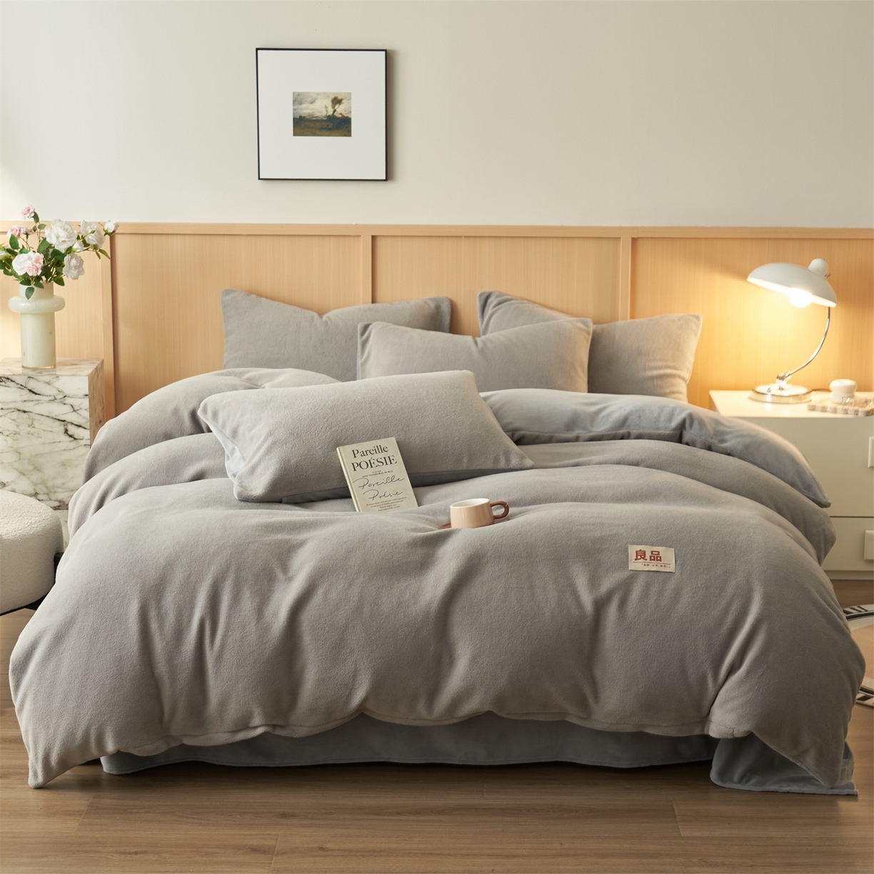 91家纺网 家纺一手货源 找家纺 金鹰 2025新款羊驼绒牛奶绒四件套保暖套件 羊驼绒-浅灰