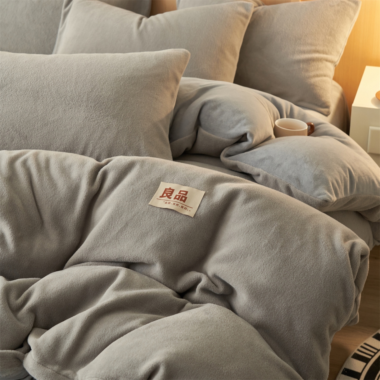 91家纺网 家纺一手货源 找家纺 金鹰 2025新款羊驼绒牛奶绒四件套保暖套件 羊驼绒-浅灰