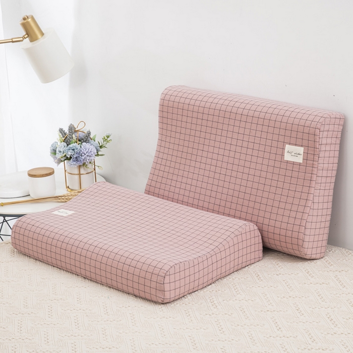 大黄蜂家居家纺 2025新款全棉水洗棉乳胶枕套 粉小格