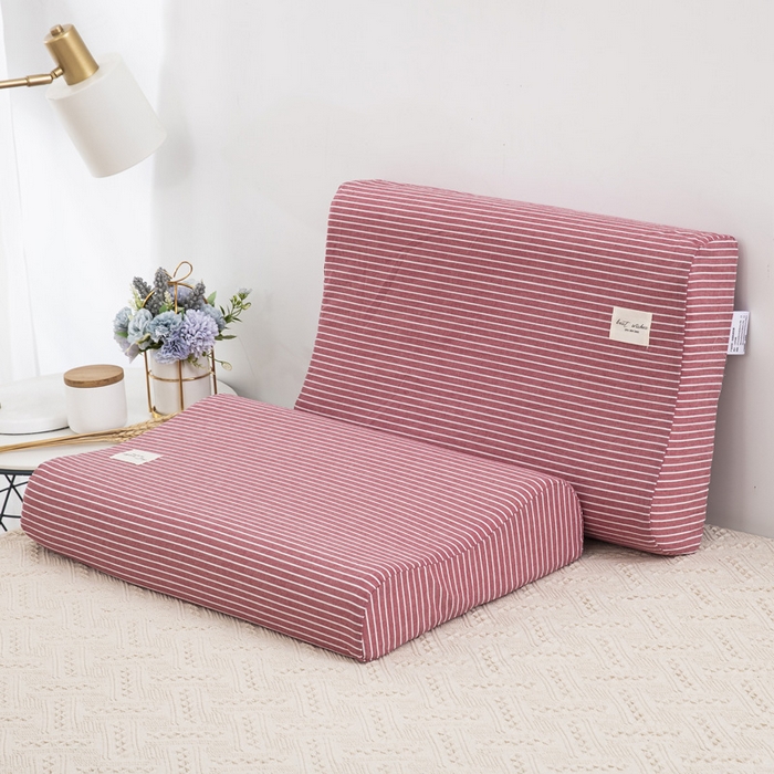 大黄蜂家居家纺 2025新款全棉水洗棉乳胶枕套 红细条