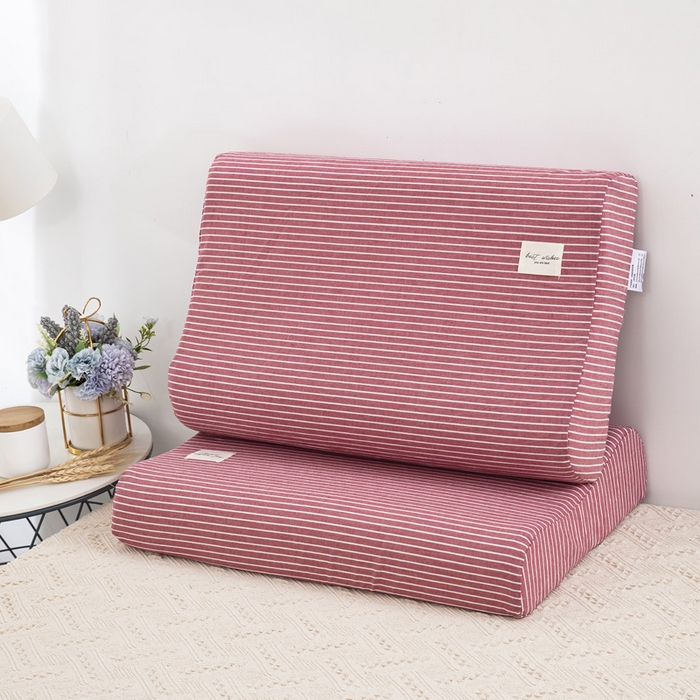 91家纺网 家纺一手货源 找家纺 大黄蜂家居家纺 2025新款全棉水洗棉乳胶枕套 红细条