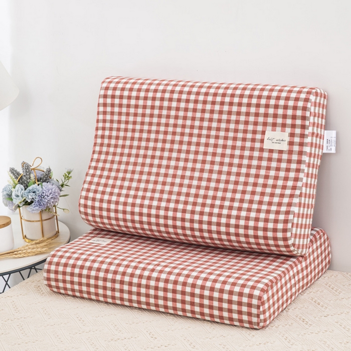 91家纺网 家纺一手货源 找家纺 大黄蜂家居家纺 2025新款全棉水洗棉乳胶枕套 橘红小格