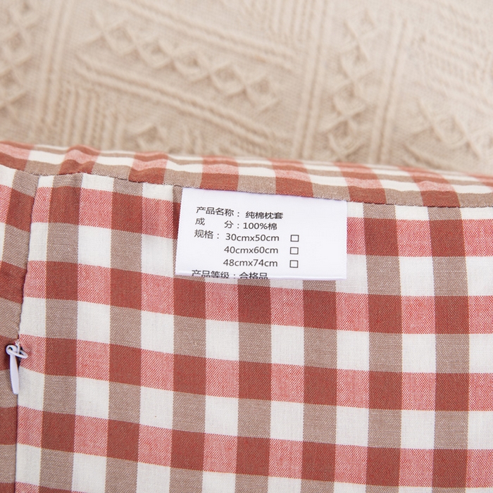 91家纺网 家纺一手货源 找家纺 大黄蜂家居家纺 2025新款全棉水洗棉乳胶枕套 橘红小格