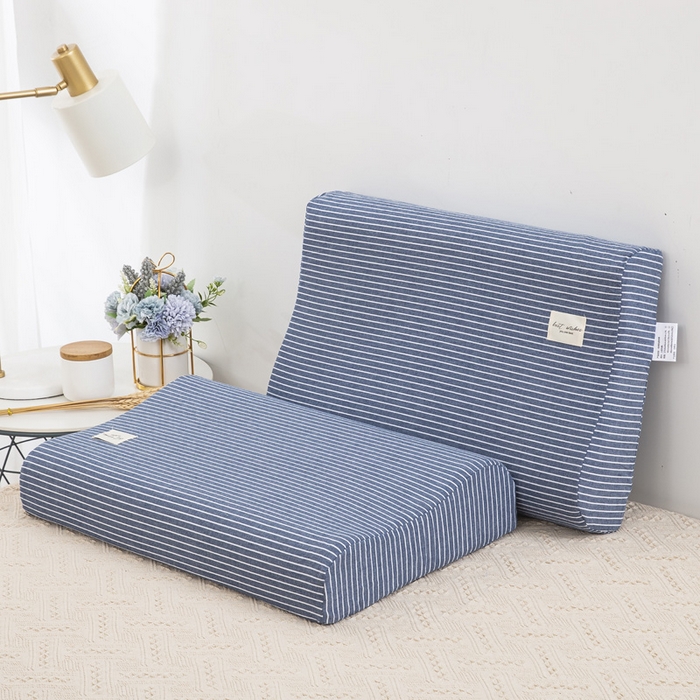 大黄蜂家居家纺 2025新款全棉水洗棉乳胶枕套 蓝细条