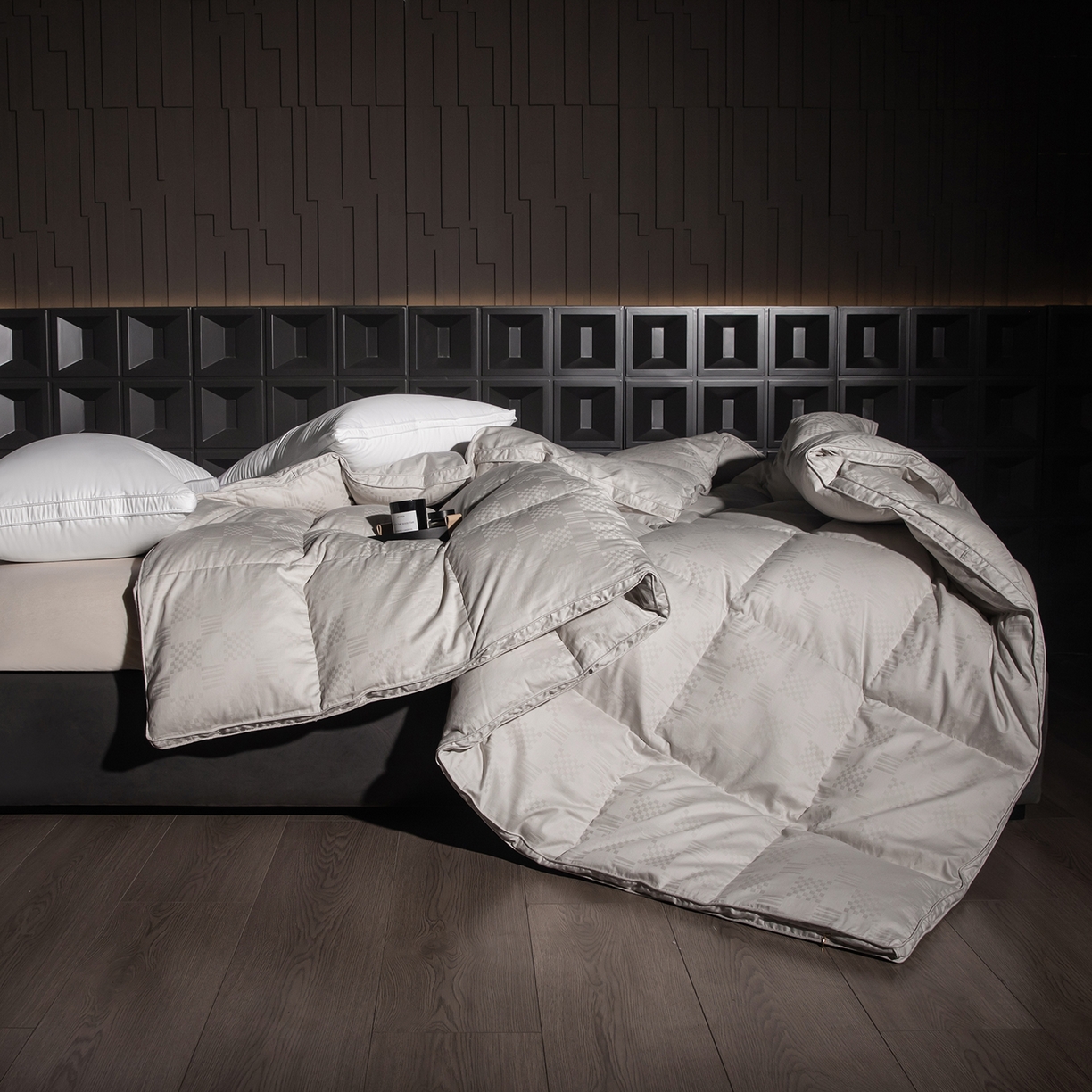 91家纺网 家纺一手货源 找家纺 御眠纺羽绒被壳 2025新款双层全棉提花羽绒被壳华夫格 华夫格灰