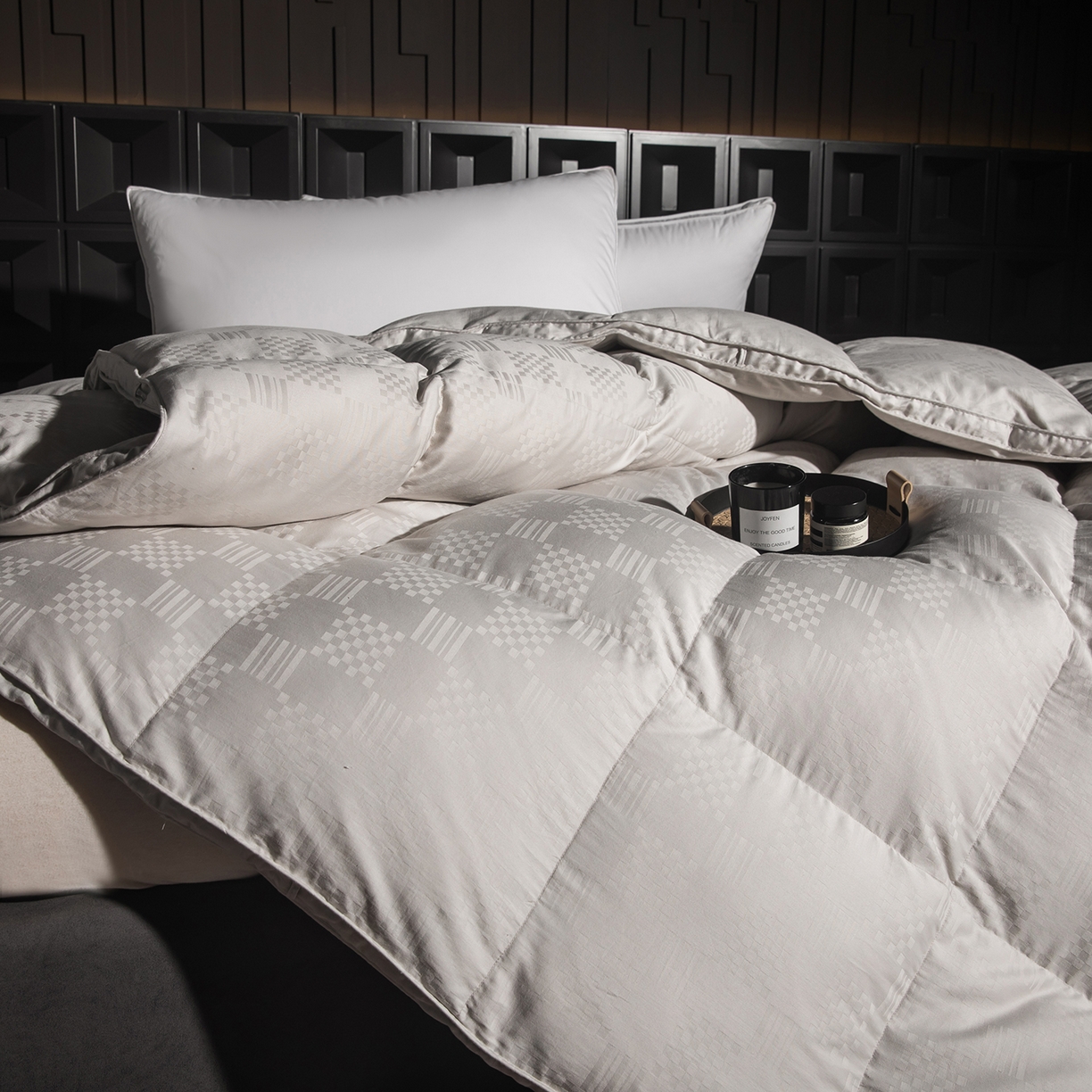 91家纺网 家纺一手货源 找家纺 御眠纺羽绒被壳 2025新款双层全棉提花羽绒被壳华夫格 华夫格灰