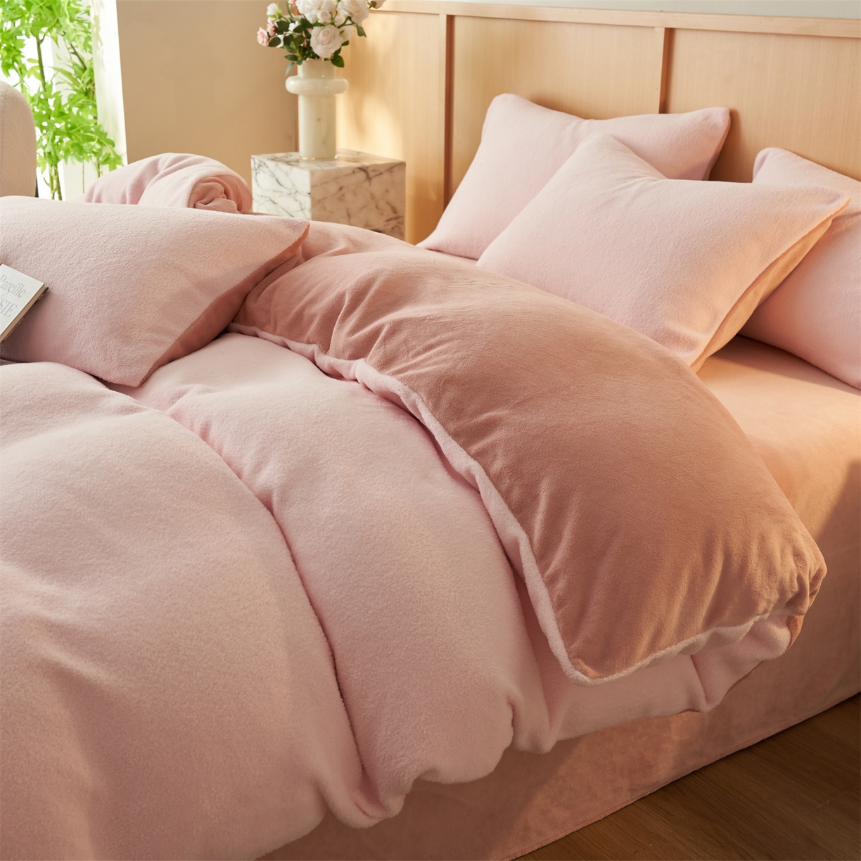 91家纺网 家纺一手货源 找家纺 金鹰 2025新款羊驼绒牛奶绒四件套保暖套件 羊驼绒-粉色