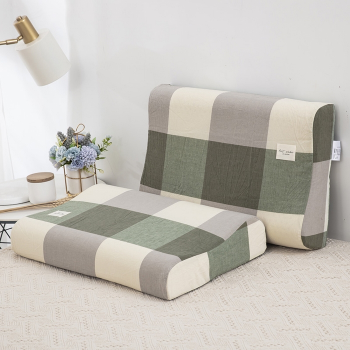 大黄蜂家居家纺 2025新款全棉水洗棉乳胶枕套 浅咖绿