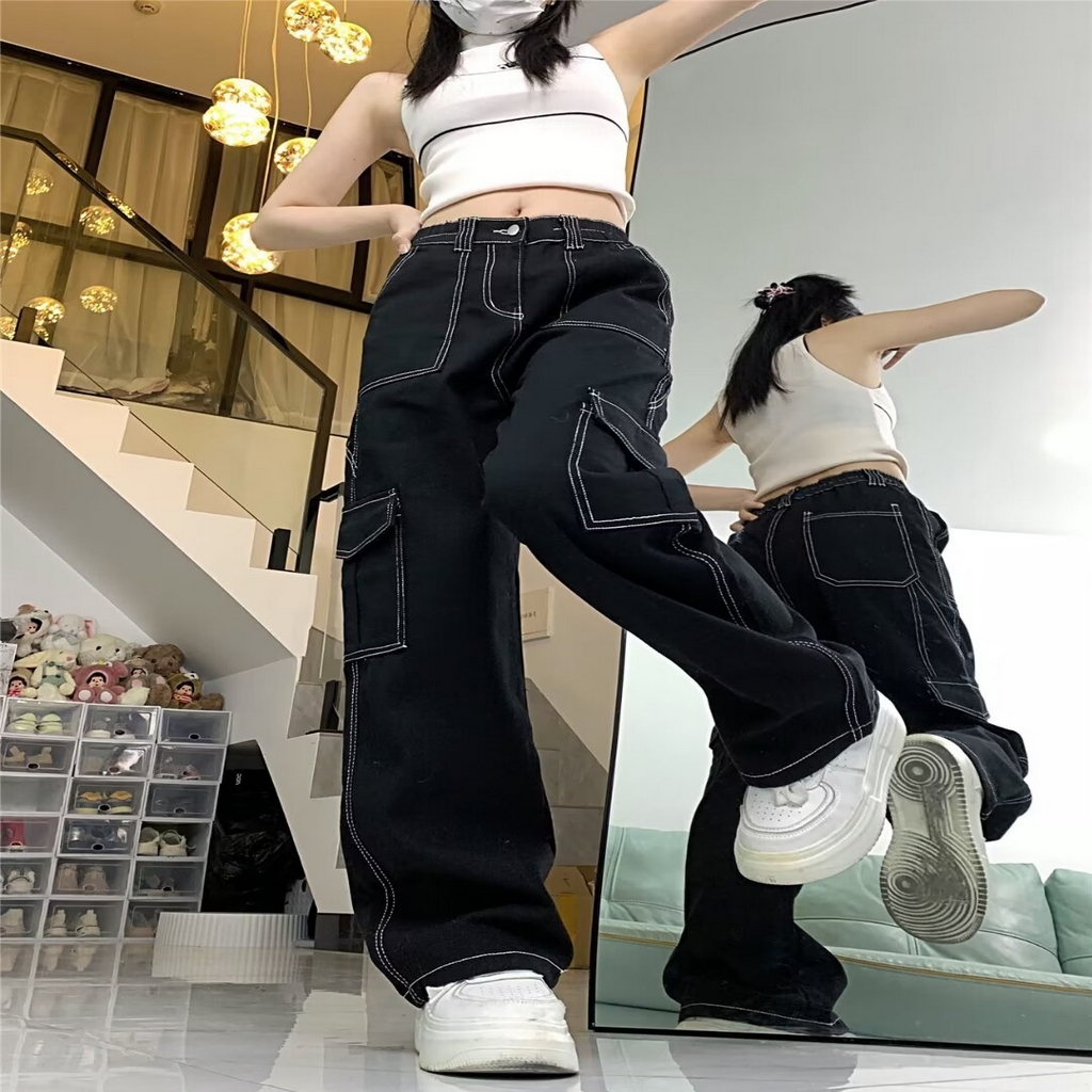 91家纺网 家纺一手货源 找家纺 （总）洛兰沙家居馆【只代发】【只代发】 2025新款只代发美式工装牛仔裤女早春新款直筒阔腿高腰显瘦裤子宽松休闲长裤批发26