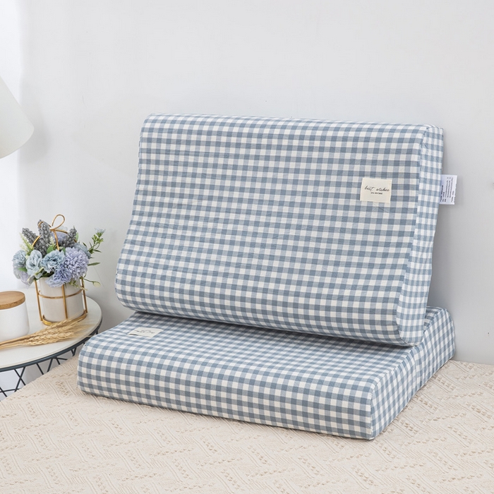 91家纺网 家纺一手货源 找家纺 大黄蜂家居家纺 2025新款全棉水洗棉乳胶枕套 水蓝小格