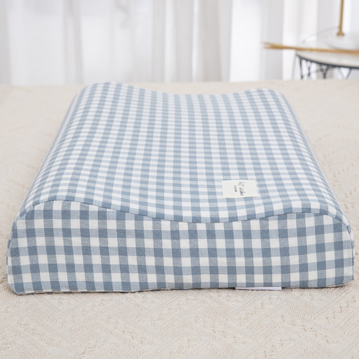 91家纺网 家纺一手货源 找家纺 大黄蜂家居家纺 2025新款全棉水洗棉乳胶枕套 水蓝小格