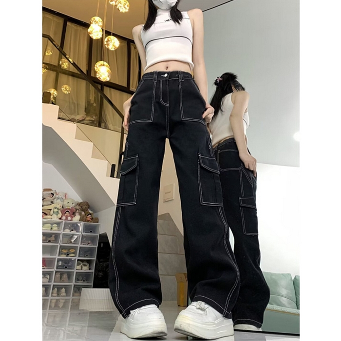 91家纺网 家纺一手货源 找家纺 （总）洛兰沙家居馆【只代发】【只代发】 2025新款只代发美式工装牛仔裤女早春新款直筒阔腿高腰显瘦裤子宽松休闲长裤批发26