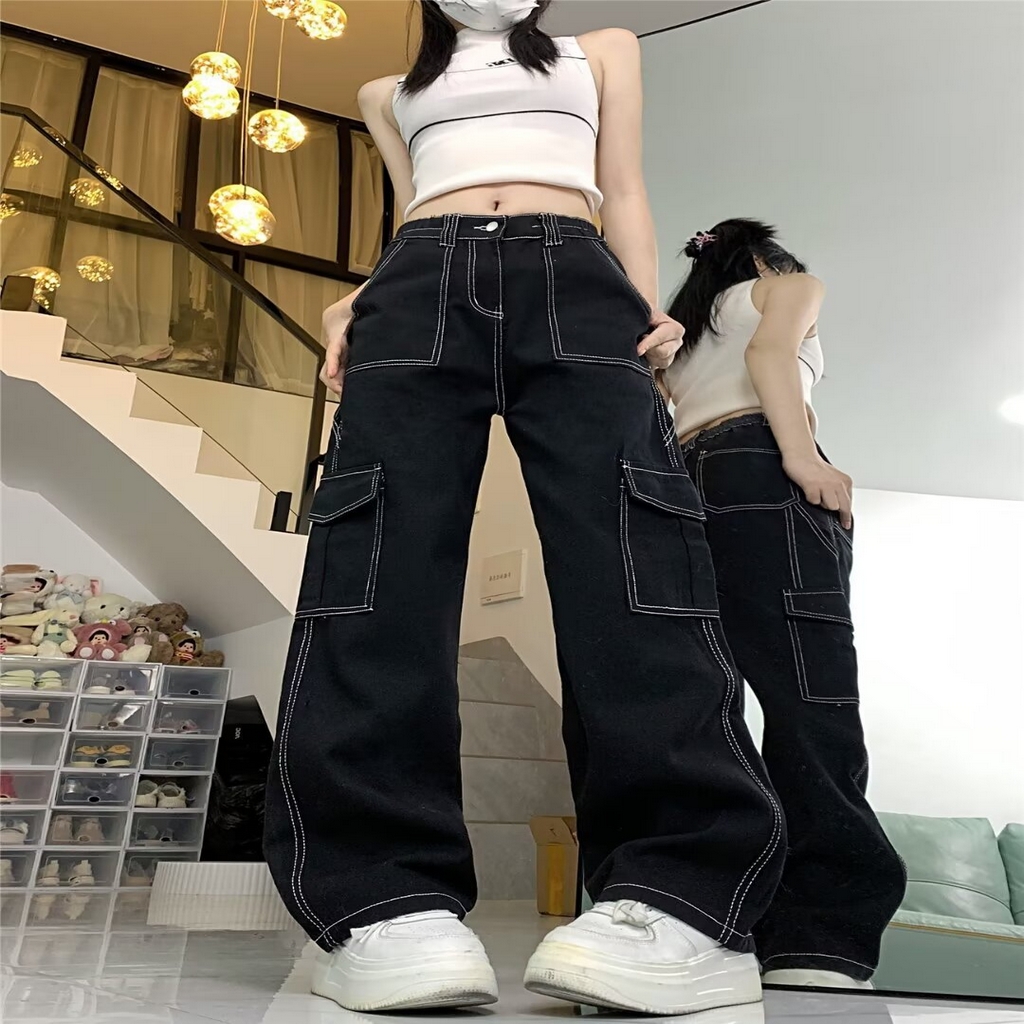 91家纺网 家纺一手货源 找家纺 （总）洛兰沙家居馆【只代发】【只代发】 2025新款只代发美式工装牛仔裤女早春新款直筒阔腿高腰显瘦裤子宽松休闲长裤批发26