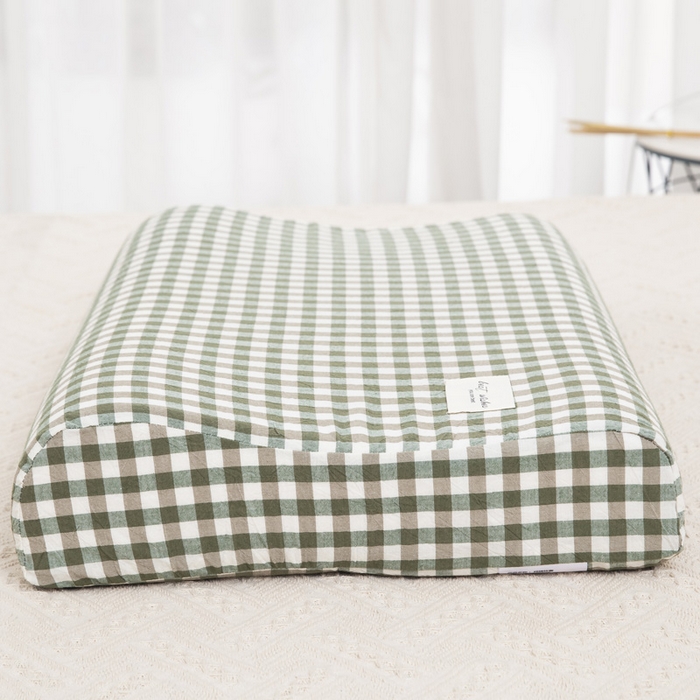 91家纺网 家纺一手货源 找家纺 大黄蜂家居家纺 2025新款全棉水洗棉乳胶枕套 水绿小格