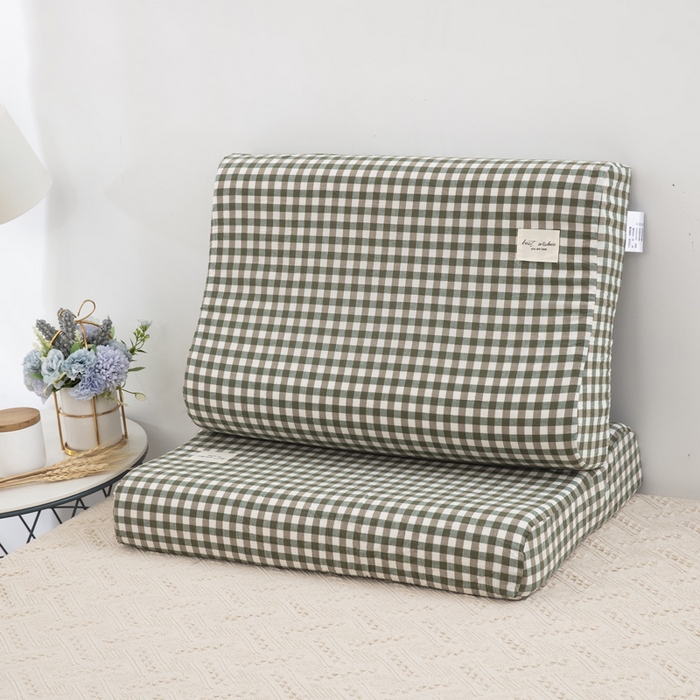 91家纺网 家纺一手货源 找家纺 大黄蜂家居家纺 2025新款全棉水洗棉乳胶枕套 水绿小格