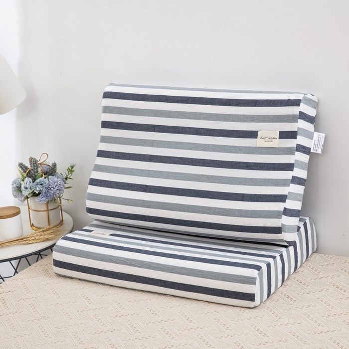 91家纺网 家纺一手货源 找家纺 大黄蜂家居家纺 2025新款全棉水洗棉乳胶枕套 条纹蓝