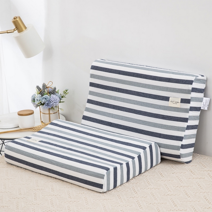 大黄蜂家居家纺 2025新款全棉水洗棉乳胶枕套 条纹蓝