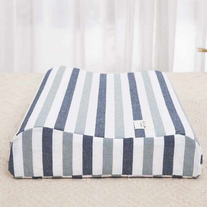 91家纺网 家纺一手货源 找家纺 大黄蜂家居家纺 2025新款全棉水洗棉乳胶枕套 条纹蓝